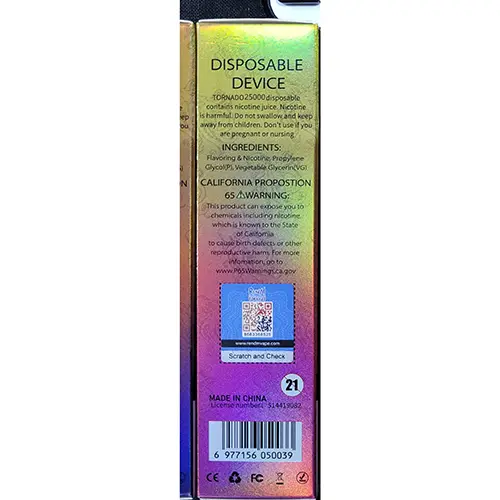 Photo de l’avis officiel: RENdM TORNADO 25000 Cigarette électronique jetable — risque: Risque chimique (SR/00507/25)