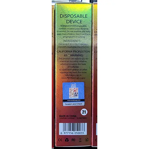 Photo de l’avis officiel: RENdM TORNADO Cigarette électronique jetable — risque: Risque chimique (SR/00549/25)