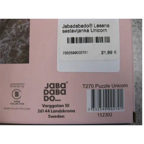 Foto do aviso oficial: Jabadabado AB Puzzle Unicorn Puzzle de madeira — risco: Engasgamento