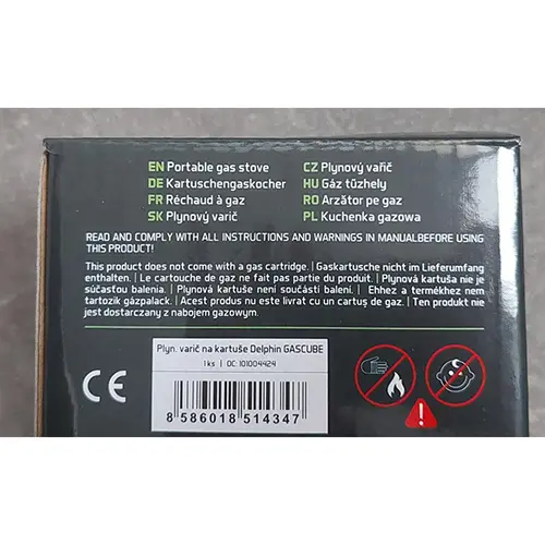Photo from the official notice: DELPHIN GASCUBE portable gas stove — burns risk