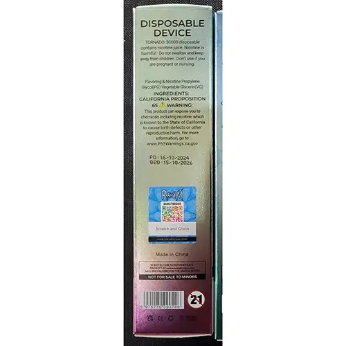 Photo de l’avis officiel: RandM TORNADO 30000 Cigarette électronique jetable — risque: Risque chimique