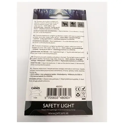 Foto do aviso oficial: Petcare Active canis safety light Lanterna — risco: Ambiente