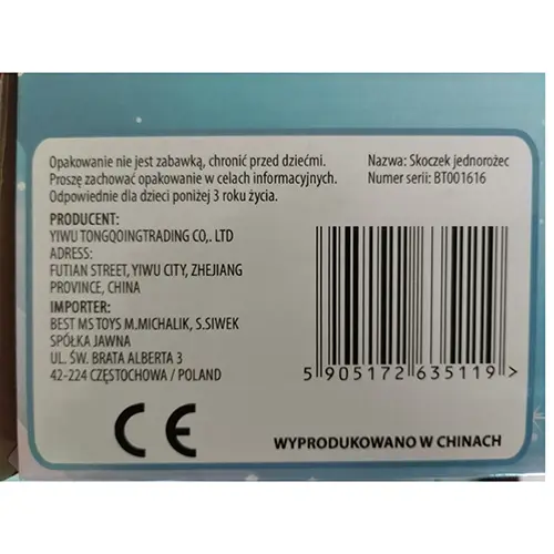 Foto dell’avviso ufficiale: Best Toys Jednorozec skoczek Giocattolo di plastica — rischio: Rischio chimico
