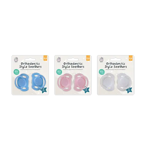 Foto aus der offiziellen Meldung: 123 Baby Essentials Orthodontic Style Soothers 2 Pack Schnullerset — Risiko: Chemikalie & Ersticken