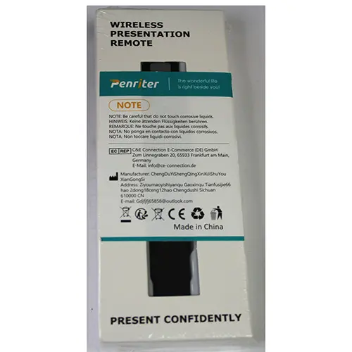 Foto aus der offiziellen Meldung: PENRITER WIRELESS PRESENTER Laserpointer — Risiko: Sehschaden