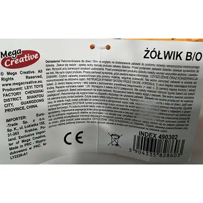 Foto do aviso oficial: Mega Creative Zolwik b/o Brinquedo de plástico — risco: Engasgamento