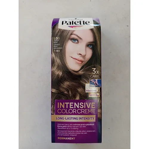 Foto aus der offiziellen Meldung: Schwarzkopf Palette LONG-LASTING INTENSITY, PERMANENT, 7-65, LG5, 3x CARE Haarfärbemittel — Risiko: Chemikalie