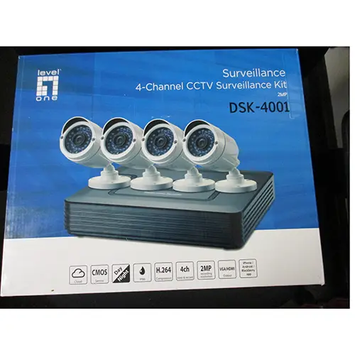 Photo from the official notice: Levelone Surveillance, 4-Channel CCTV Surveillance Kit camera set — electric shock risk