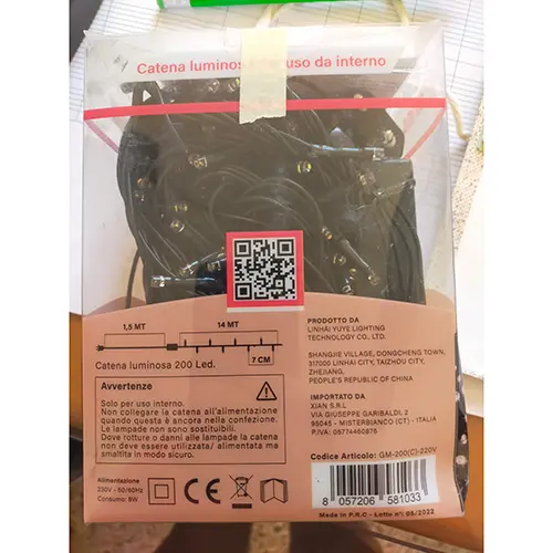 Photo de l’avis officiel: GINMA 200 Led Chaîne d'éclairage — risque: Choc électrique & Incendie (SR/00836/25)