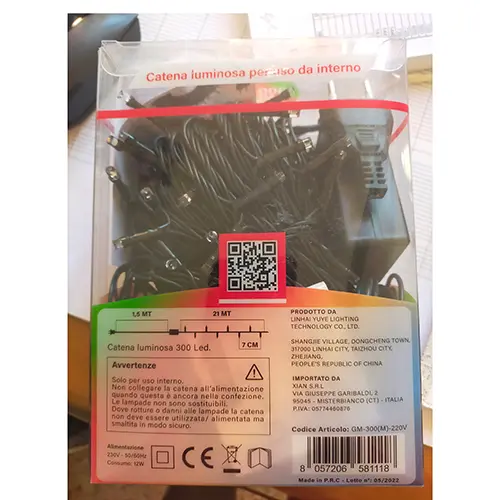 Photo de l’avis officiel: GINMA 300 led Chaîne d'éclairage — risque: Choc électrique & Incendie (SR/00839/25)