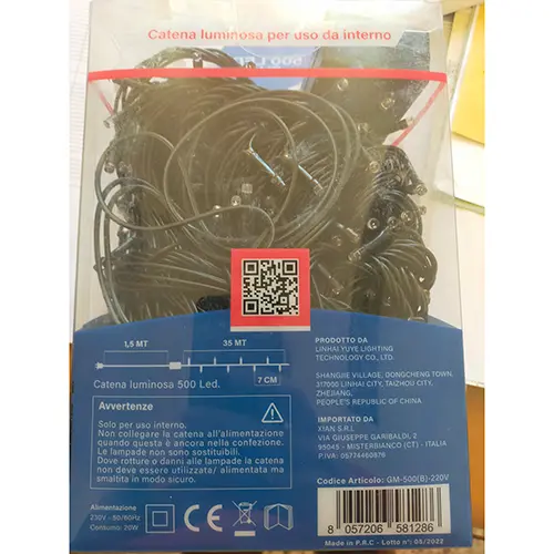 Foto do aviso oficial: GINMA 500 Led Corrente de iluminação — risco: Choque elétrico & Incêndio (SR/00827/25)