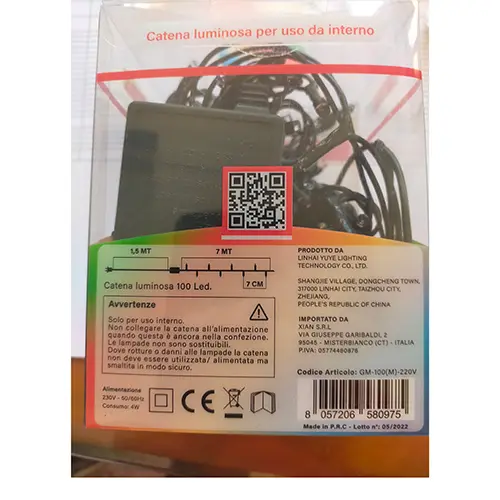 Photo de l’avis officiel: GINMA 100 Led Chaîne d'éclairage — risque: Choc électrique & Incendie (SR/00828/25)