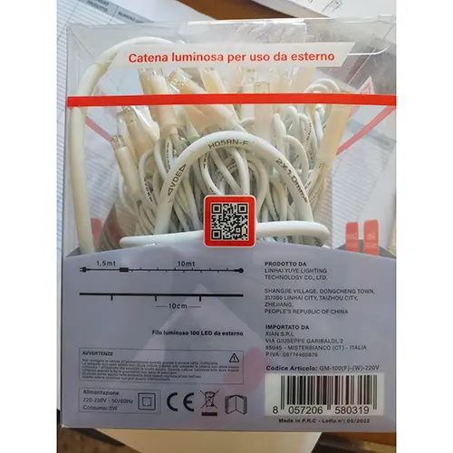 Photo de l’avis officiel: GINMA 100 Led Chaîne d'éclairage — risque: Choc électrique & Incendie (SR/00796/25)