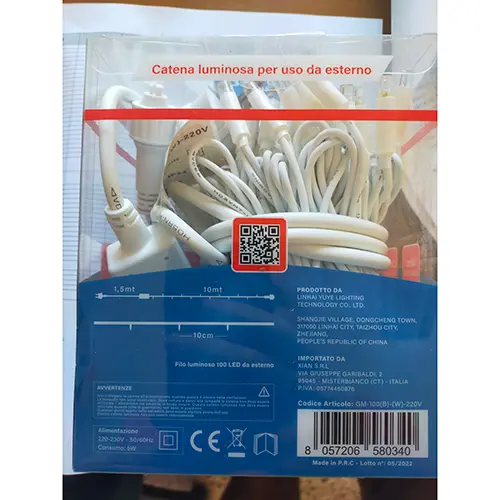 Photo de l’avis officiel: GINMA 100 Led Chaîne d'éclairage — risque: Choc électrique & Incendie (SR/00796/25)