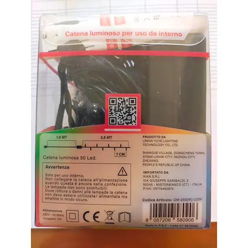 Photo de l’avis officiel: GINMA 50 led Chaîne d'éclairage — risque: Choc électrique & Incendie