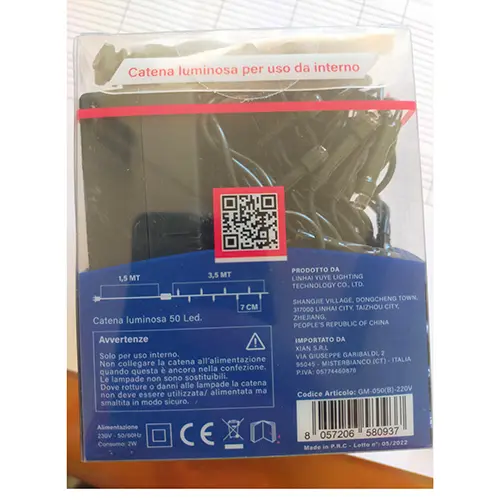 Photo de l’avis officiel: GINMA 50 led Chaîne d'éclairage — risque: Choc électrique & Incendie