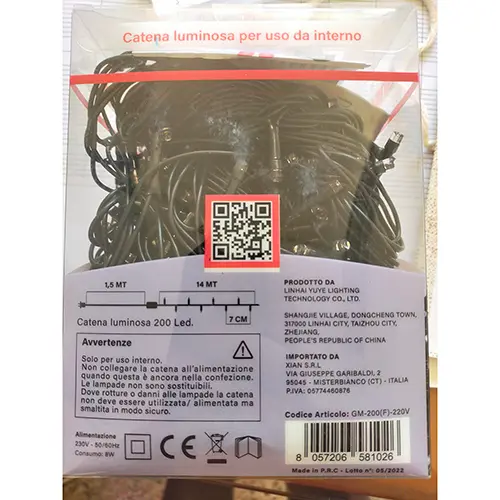 Foto do aviso oficial: GINMA 200 Led Corrente de iluminação — risco: Choque elétrico & Incêndio (SR/00797/25)