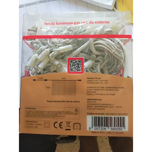 Photo de l’avis officiel: GINMA 200 Led Chaîne d'éclairage — risque: Choc électrique & Incendie (SR/00801/25)