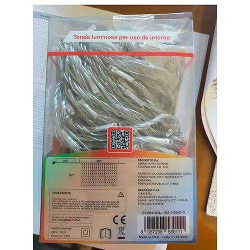 Photo de l’avis officiel: GINMA 240 led Chaîne d'éclairage — risque: Choc électrique & Incendie