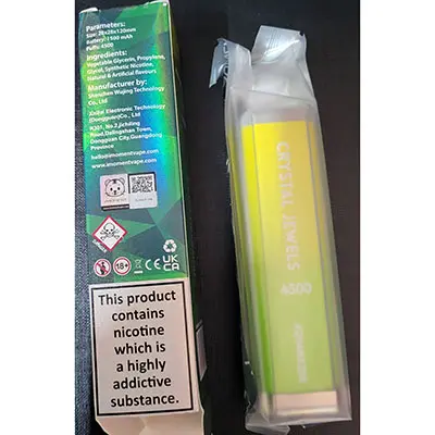 Foto do aviso oficial: CRYSTAL Jewels 4500 AQUAMANIE Banana Ice Cigarro eletrónico descartável — risco: Químico