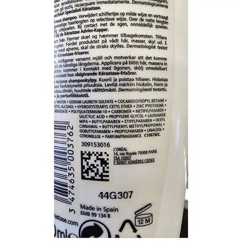 Photo de l’avis officiel: Kerastase Specifique Shampoo — risque: Risque chimique