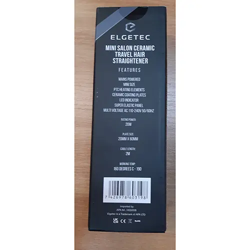 Photo from the official notice: Elgetec Mini Salon Ceramic Travel Hair Straightener — fire risk
