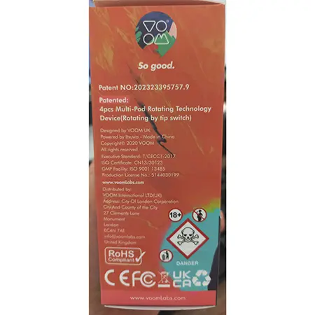 Photo de l’avis officiel: VOOM 4 Multi 2400puffs Cigarette électronique jetable — risque: Risque chimique