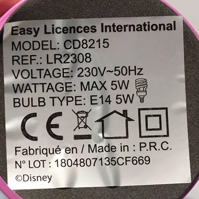 Photo de l’avis officiel: ELI Disney Tangled Lampe de table — risque: Choc électrique