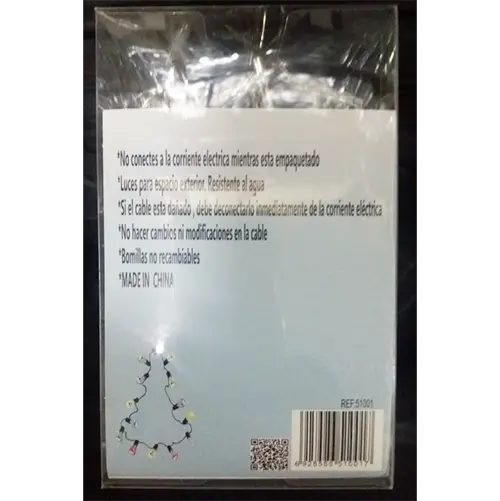 Photo from the official notice: XING GUANG LED EXTERIOR BLANCO lighting chain — burns & fire risk