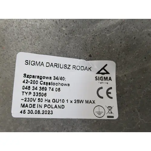 Foto do aviso oficial: Sigma Zoom Lâmpada fixa — risco: Choque elétrico