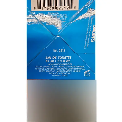 Photo de l’avis officiel: Pejo THE SMURFS Eau de toilette — risque: Risque chimique