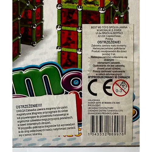 Photo de l’avis officiel: Ensemble de jouets magnétiques — risque: Blessures (SR/01237/25)