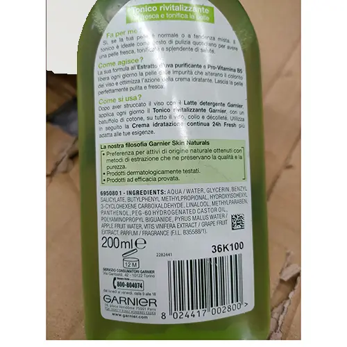 Foto dell’avviso ufficiale: Garnier Fresh essential Tonico viso — rischio: Rischio chimico