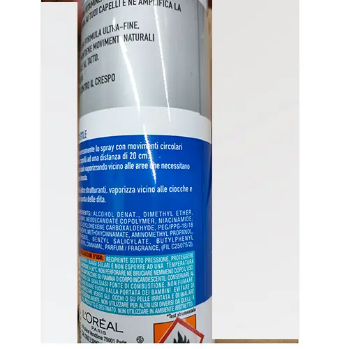 Photo de l’avis officiel: L'OREAL PARIS Fix &amp; Shine fissaggio forte Spray pour cheveux — risque: Risque chimique