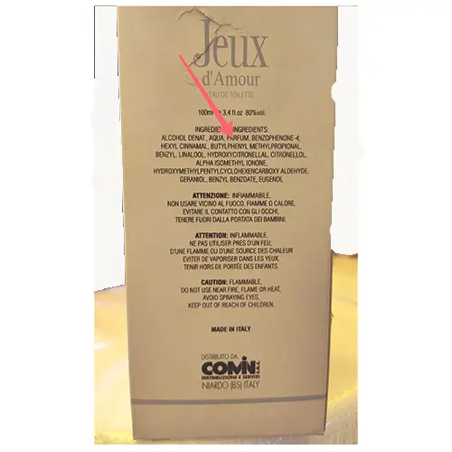 Photo de l’avis officiel: Jeux d'Amour Eau de toilette — risque: Risque chimique