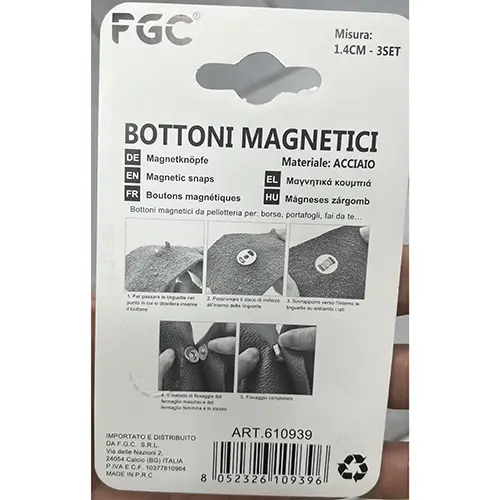 Photo de l’avis officiel: F.G.C. BOTTONE MAGNETICO Boutons magnétiques — risque: Risque chimique