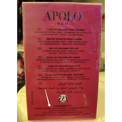 Photo de l’avis officiel: APOLO RED De Naturmais Eau de toilette — risque: Risque chimique
