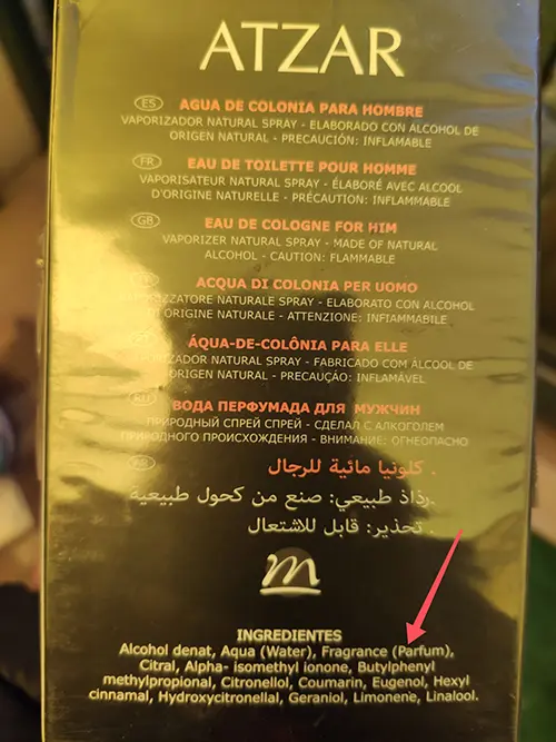 Photo de l’avis officiel: ATZAR de naturmais Eau de toilette — risque: Risque chimique