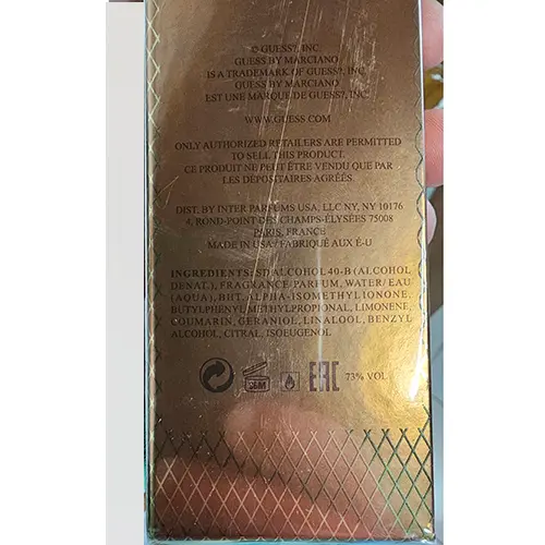 Photo de l’avis officiel: Guess Guess by Marciano Eau de parfum — risque: Risque chimique