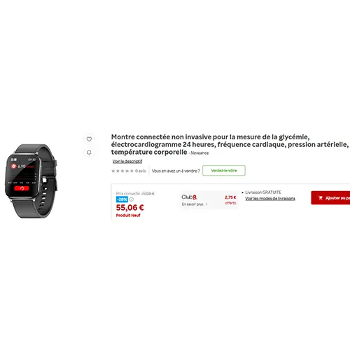 Photo from the official notice: Montre connectée non invasive pour la mesure de la glycémie smartwatch — health risk