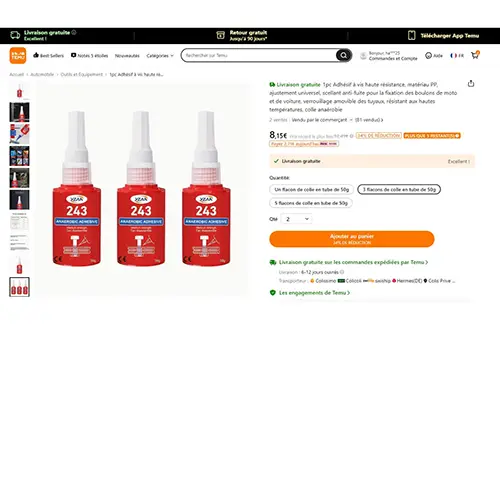 Photo de l’avis officiel: YZAN ANAEROBIC ADHESIVE 243 - YZAN Colle à haute résistance — risque: Risque chimique