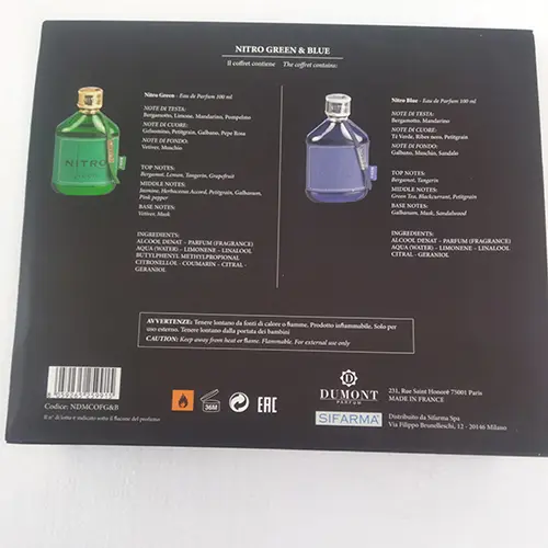 Photo de l’avis officiel: Dumont Parfum Nitro Green &amp; Blue Ensemble de parfums — risque: Risque chimique