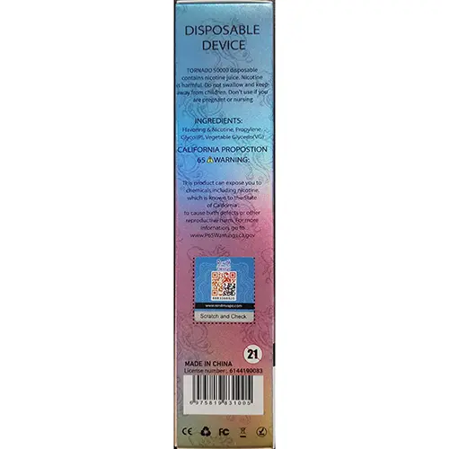 Photo de l’avis officiel: RENdM TORNADO 50000 Cigarette électronique jetable — risque: Risque chimique (SR/01478/25)