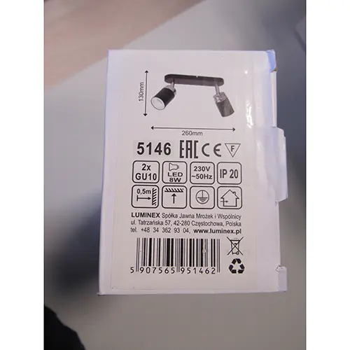 Photo de l’avis officiel: LUMINEX RENO Lampe fixe — risque: Choc électrique