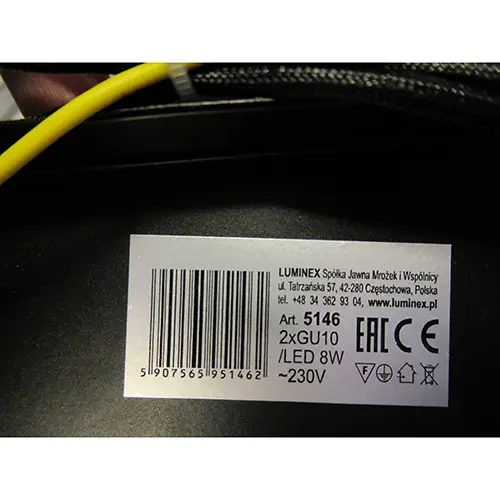 Photo de l’avis officiel: LUMINEX RENO Lampe fixe — risque: Choc électrique