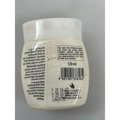 Photo de l’avis officiel: Infini clear, crème clarifiante Crème éclaircissante pour la peau — risque: Risque chimique