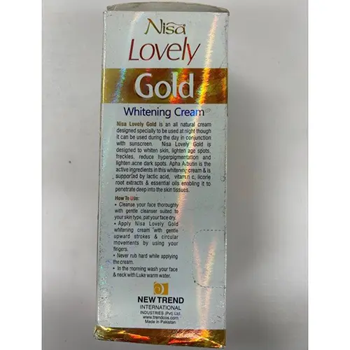 Foto dell’avviso ufficiale: Nisa Lovely Gold Whitening Cream Crema schiarente per la pelle — rischio: Rischio chimico