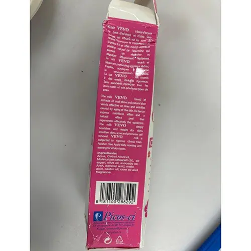 Photo de l’avis officiel: Vevo Clarifying milk Crème éclaircissante pour la peau — risque: Risque chimique