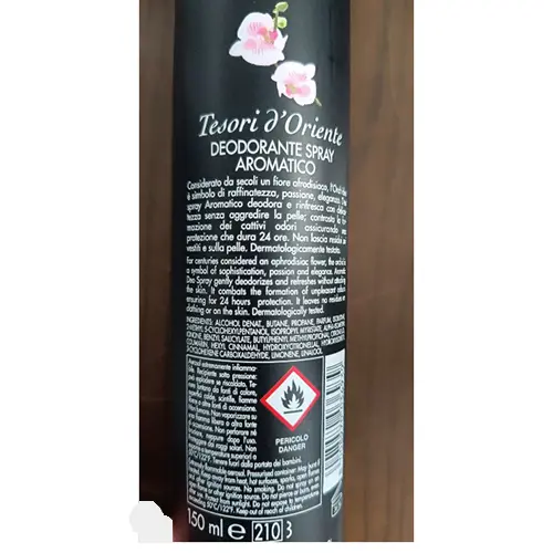 Photo de l’avis officiel: Tesori d'Oriente Orchidea della Cina Déodorant — risque: Risque chimique