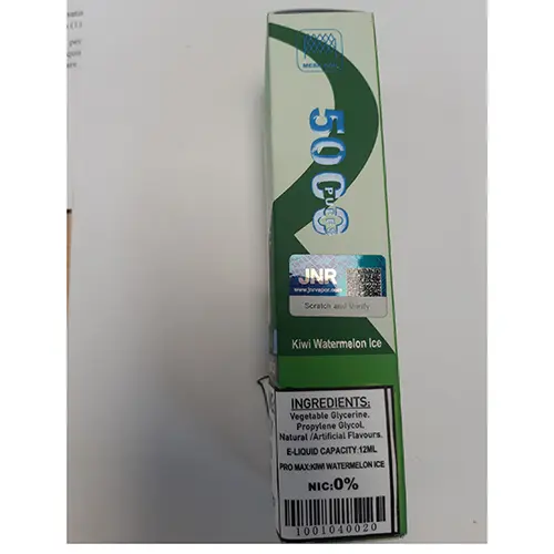 Photo de l’avis officiel: JNR Crystal Pro Max 5000+ puff Cigarette électronique jetable — risque: Risque chimique